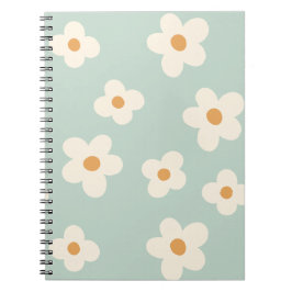 Daisy Flower Blommigt Grönt Mönster Pastel Färg Anteckningsbok