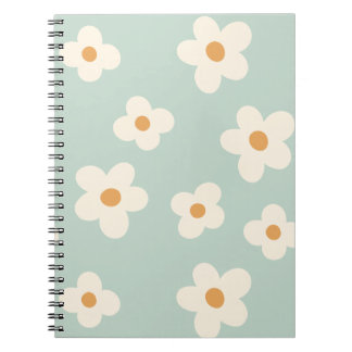 Daisy Flower Blommigt Grönt Mönster Pastel Färg Anteckningsbok