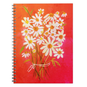 Daisy Flower Bouquet Watercolor Red Anteckningsbok