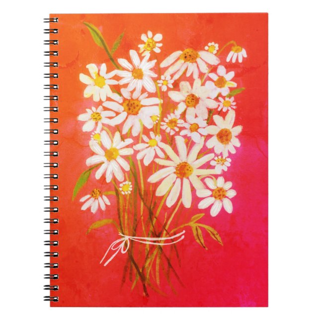 Daisy Flower Bouquet Watercolor Red Anteckningsbok (Framsidan)