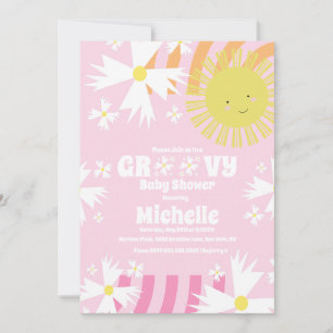 Daisy Flower Groovy Sun Rainbow Bebis Bebisbad Inbjudningar