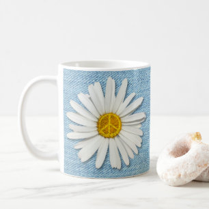 Daisy Flower Inner Peace Symbol Sign - Blek Denim Kaffemugg