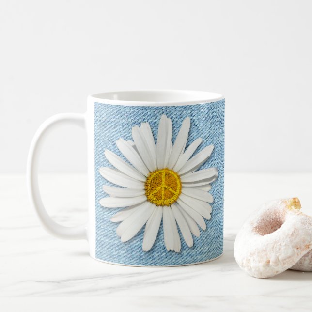 Daisy Flower Inner Peace Symbol Sign - Blek Denim Kaffemugg (Med munk)