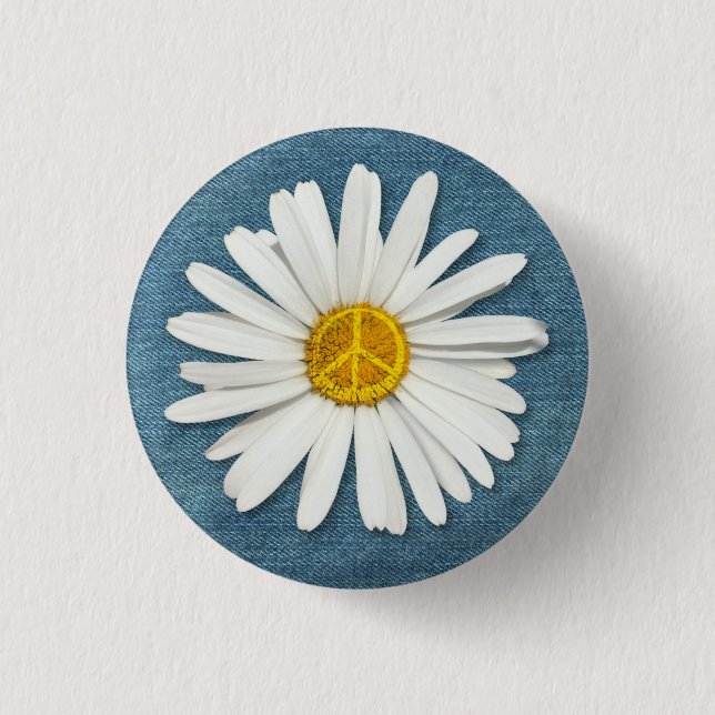 Daisy Flower Inner Peace Symbol Sign - Denim Jeans Knapp (Framsida)