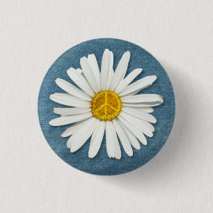 Daisy Flower Inner Peace Symbol Sign - Denim Jeans Knapp
