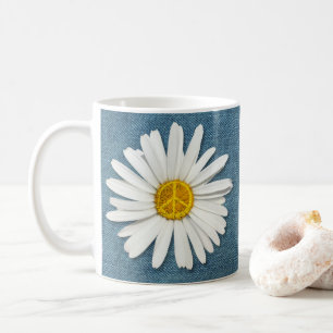 Daisy Flower Inner Peace Symbol Sign Hippie Denim Kaffemugg