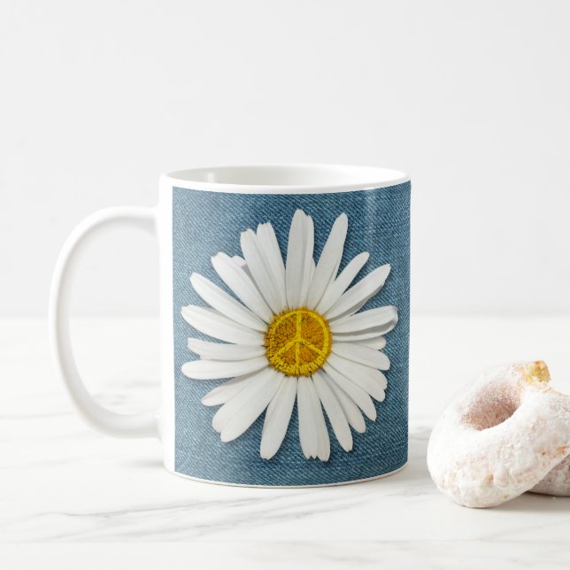 Daisy Flower Inner Peace Symbol Sign Hippie Denim Kaffemugg (Med munk)