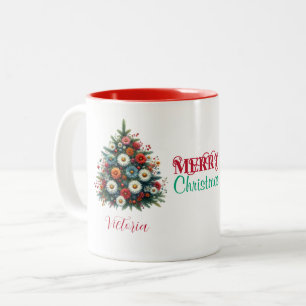 Daisy Flower Julgran God jul Namn Två-Tonad Mugg
