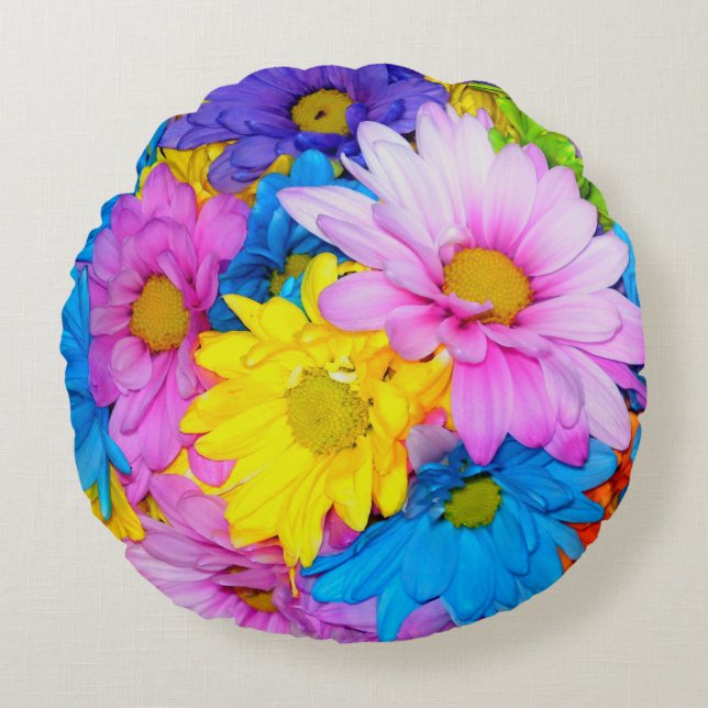 Daisy Flower Mix Pillow Rund Kudde (Framsidan)