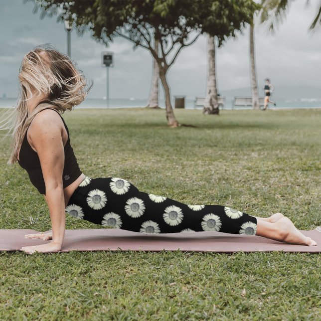 Daisy Flower Mönster Cute Girly Trendig White Blac Leggings (Skapare uppladdad)