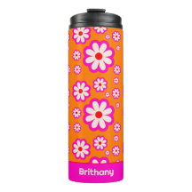 Daisy Flower Mönster Rosa & Orange 70 s Retro Namn