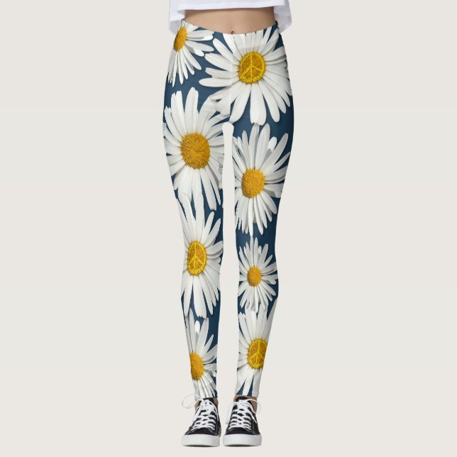 Daisy Flower of Inner Peace Symbol Sign Hippie Leggings (Framsida)