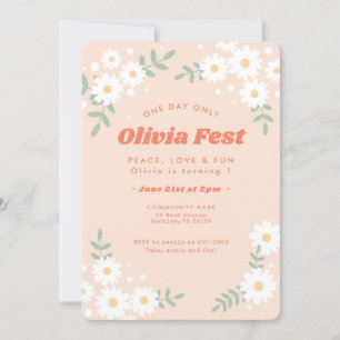 Daisy Flower Peach Music Festival Birthday Inbjudningar