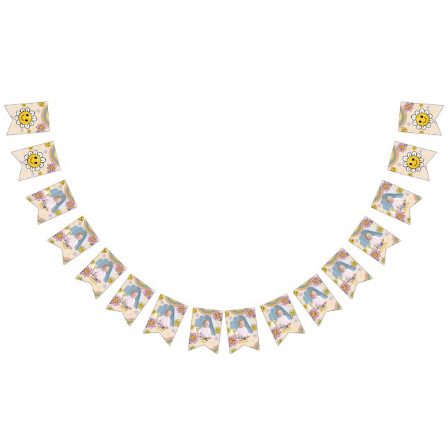 Daisy Flower Rainbow First Birthday Bunting Flaggo Vimplar (Alla)