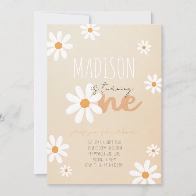 Daisy Flower Retro Födelsedagsfest inbjudan (Framsida)