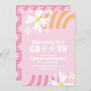 Daisy Flower Retro Way Two Groovy Birthday Rosa