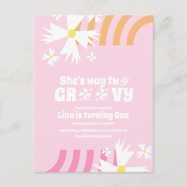 Daisy Flower Retro Way Two Groovy Birthday Vykort (Framsida)