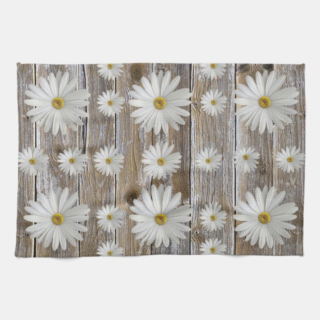 Daisy Flower, Rustic Barn Board Kitchen Towers Kökshandduk (Horisontell)