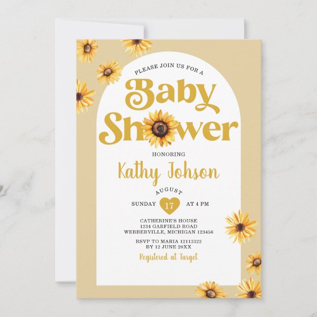 Daisy Flowers Arch Boho Baby Shower Solblommor Inbjudningar (Framsida)