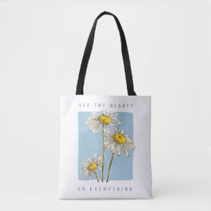 Daisy Flowers Beauty Slogan Tygkasse