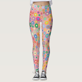 Daisy Flowers blommigt mönster Rosa Natur art Leggings