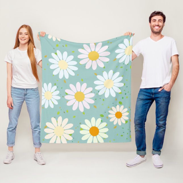 Daisy Flowers Blommönster Girly regnbåge pastel Fleecefilt (På plats)