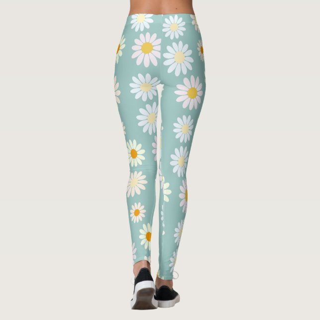 Daisy Flowers Blommönster Girly regnbåge pastel Leggings (Baksida)