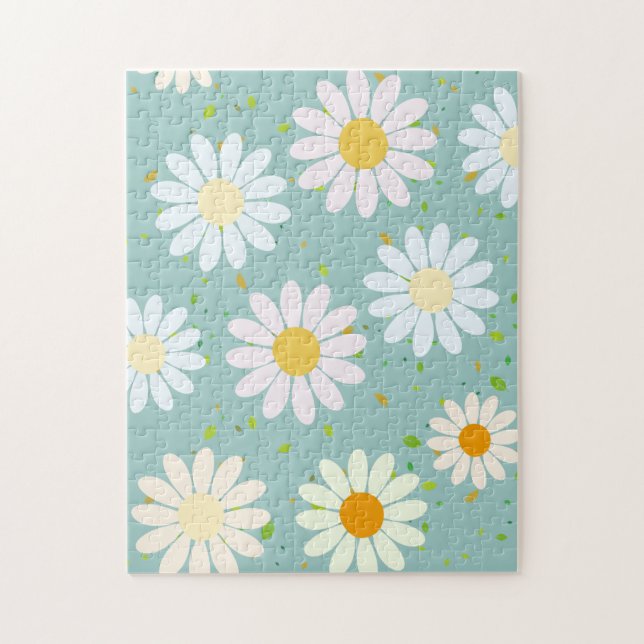 Daisy Flowers Blommönster Girly regnbåge pastel Pussel (Vertikal)