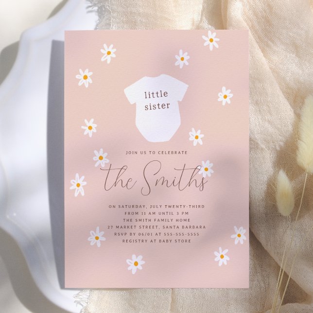 Daisy Flowers Boho Rosa Lilla Syster Bebis Shower Inbjudningar (Skapare uppladdad)