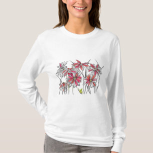 Daisy Flowers Botanical Art Bläck Teckning Tee Shirt