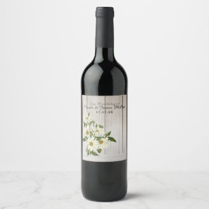 Daisy Flowers Country Blommor & Rustik Trä Vin Vinflaska Etikett