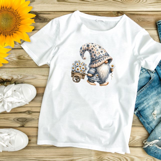 Daisy Flowers Gnome Wheel-fat Garden T Shirt (Daisy Flowers Gnome with Garden Wheel barrel Women's T-shirt)