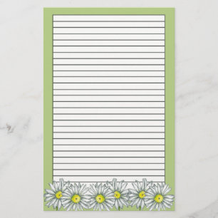 Daisy Flowers Grönt Blommigt Teckning Lining Brevpapper