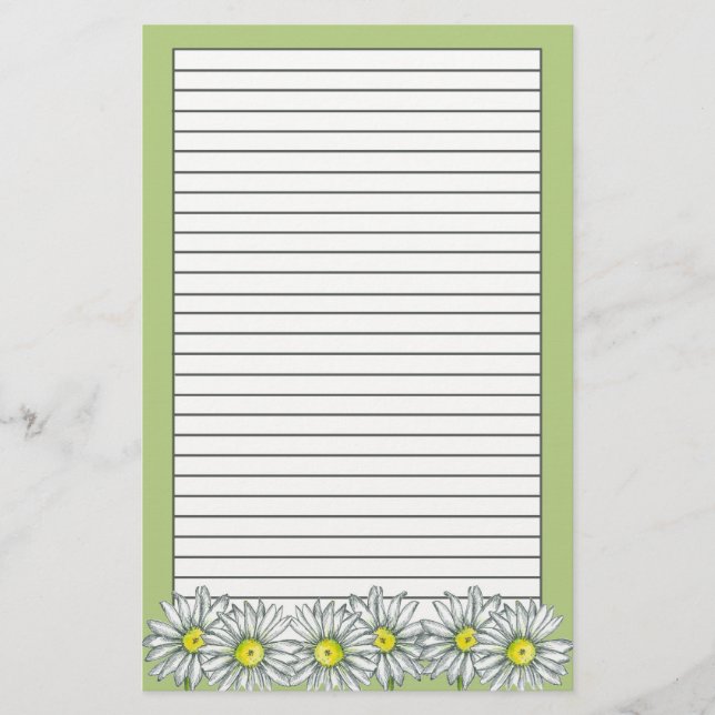 Daisy Flowers Grönt Blommigt Teckning Lining Brevpapper (Framsida)