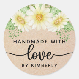 Daisy Flowers Handmade med Kärlek Runt Klistermärke