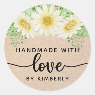 Daisy Flowers Handmade med Kärlek Runt Klistermärke