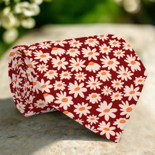 Daisy Flowers Illustration Red Mönster Bröllop Slips