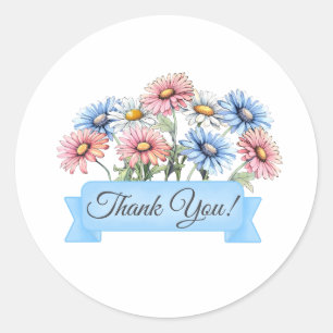 Daisy Flowers med Banner Blommigt Tack Runt Klistermärke