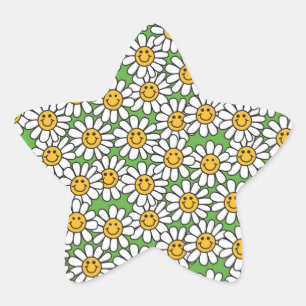 Daisy Flowers Mönster Stjärnformat Klistermärke
