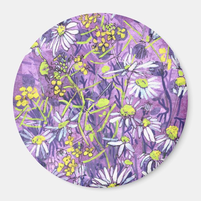 Daisy Flowers Polka Dot Summer Flowers Blommigt Ar Magnet (Framsidan)