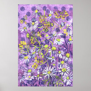 Daisy Flowers Polka Dot Summer Flowers Blommigt Ar Poster