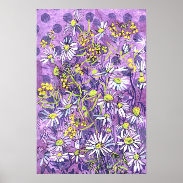 Daisy Flowers Polka Dot Summer Flowers Blommigt Ar Poster (Framsidan)