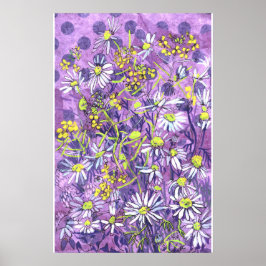 Daisy Flowers Polka Dot Summer Flowers Blommigt Ar Poster