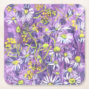 Daisy Flowers Polka Dot Summer Flowers Blommigt Ar Underlägg Papper Kvadrat