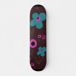 Daisy Flowers Teal Magenta Black eggplant Mini Skateboard Bräda 18,5 Cm