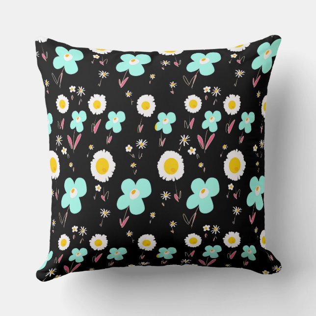 Daisy Flowers Turcos White Rosa Black Kudde (Baksida)