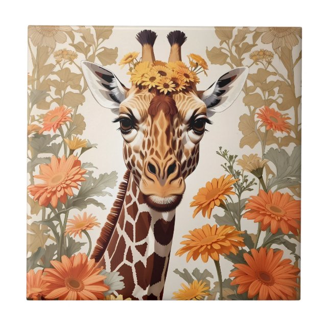 Daisy Flowers, Vackra Giraffe och Gerbera Kakelplatta (Framsidan)