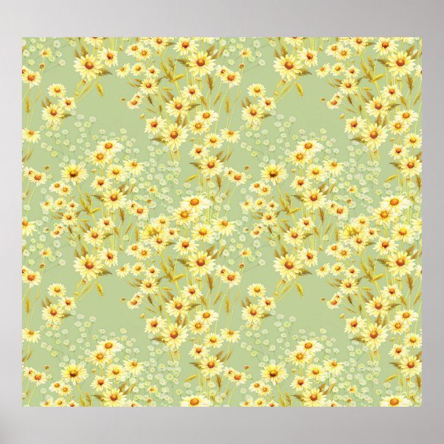 Daisy Flowers: Vattenfärgsfärgsfärgen Mörk utan sm Poster (Framsidan)