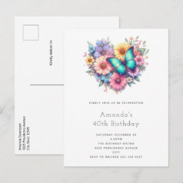 Daisy Flowers with a Beautiful Butterfly Birthday Inbjudan Vykort