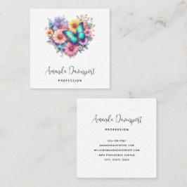 Daisy Flowers with a Blue Butterfly Fyrkantigt Visitkort